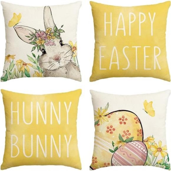 Easter Decorative Throw Pillow Covers Cases Bunny Spring Decor Yellow Accent - Picture 7 of 7